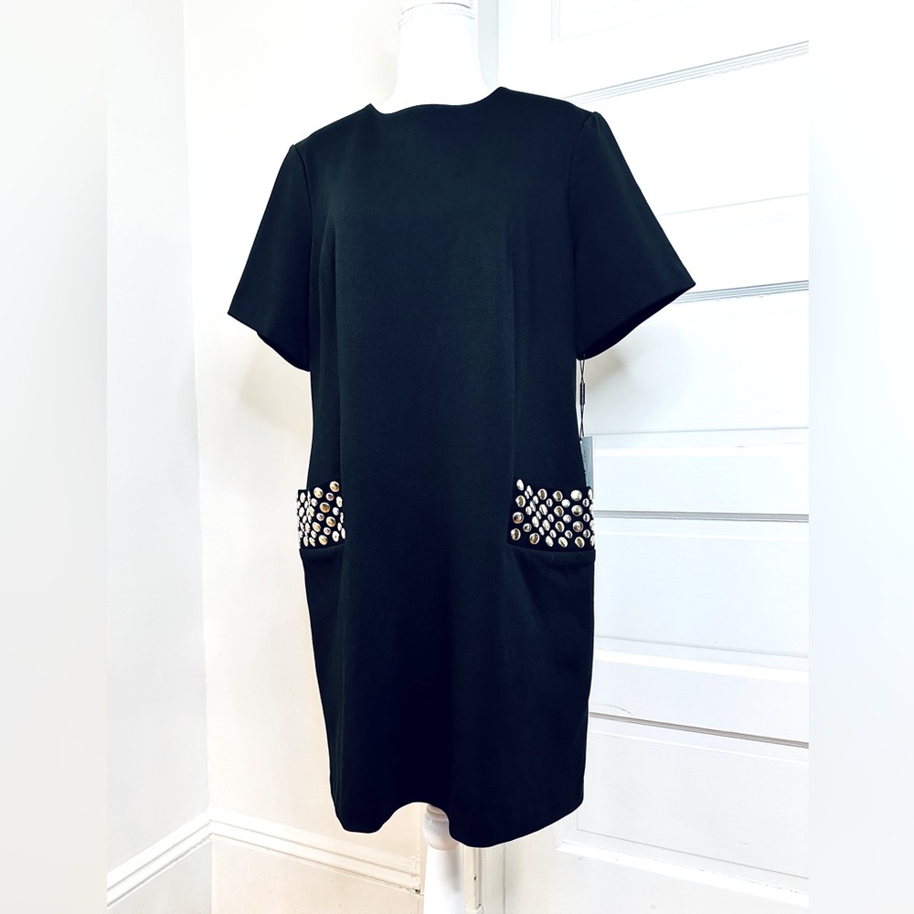 Calvin Klein Black Short Sleeve Shift Dress with Studded Pockets